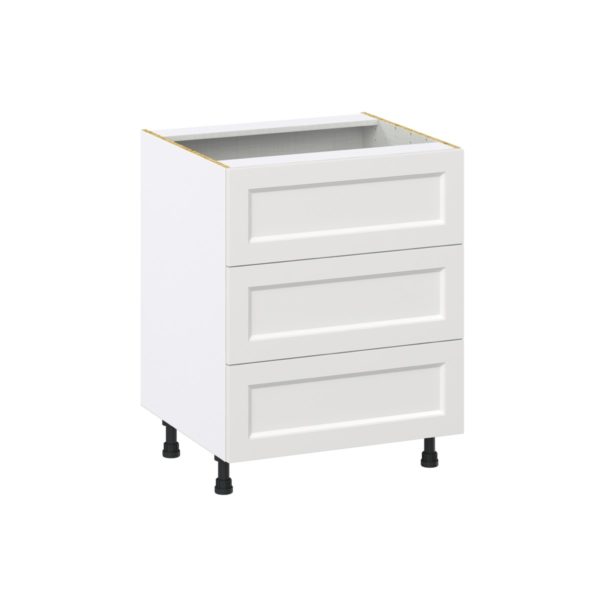 Magnolia Painted Bright White Recessed Assembled Base Cabinet with Three 10 in. Drawers (27 in. W X 34.5 in. H X 24 in. D)