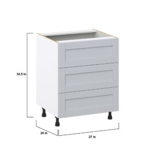 Sea Holly Light Gray  Shaker Assembled Base Cabinet with Three 10 in. Drawers (27 in. W X 34.5 in. H X 24 in. D)
