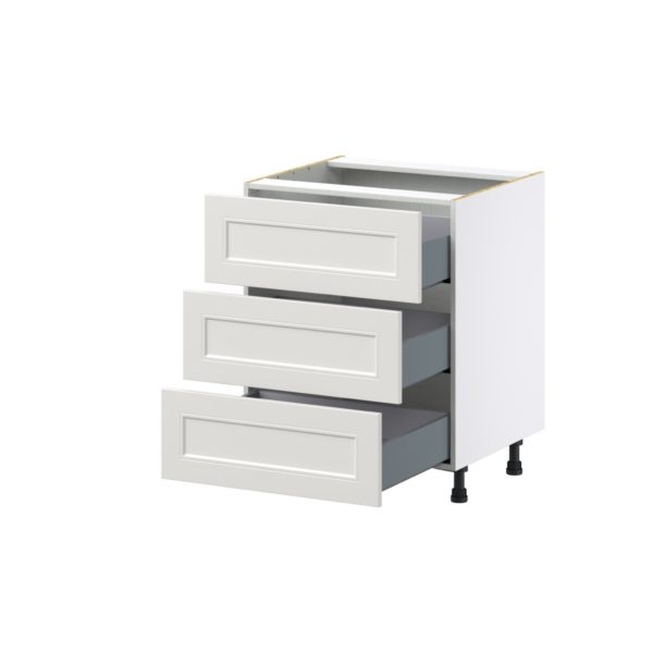 Wisteria Painted Light Gray Recessed Assembled Base Cabinet with Three 10 in. Drawers (27 in. W X 34.5 in. H X 24 in. D)