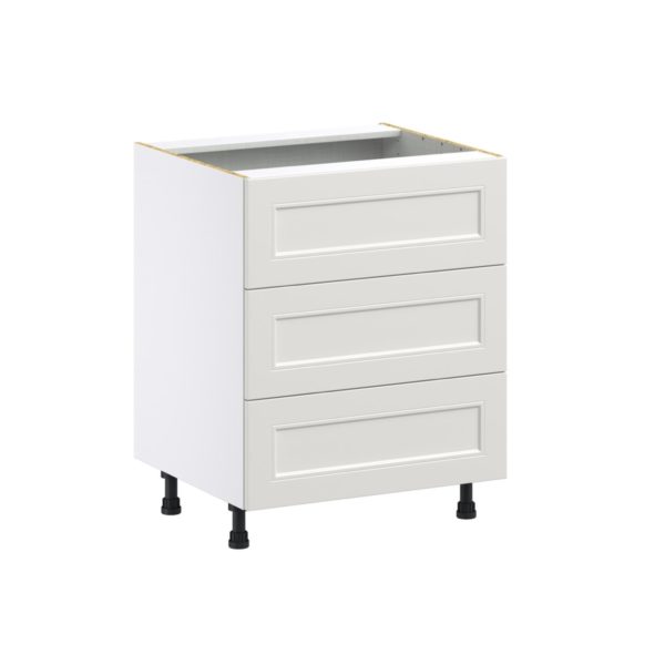 Wisteria Painted Light Gray Recessed Assembled Base Cabinet with Three 10 in. Drawers (27 in. W X 34.5 in. H X 24 in. D)