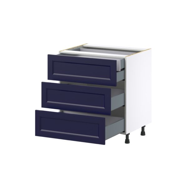 Camellia Painted Midnight Blue Recessed Assembled Base Cabinet with Three 10 in. Drawers and 1 Inner Drawer (30 in. W x 34.5 in. H x 24 in. D)