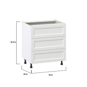 Magnolia Painted Bright White Recessed Assembled Base Cabinet with Three 10 in. Drawers and 1 Inner Drawer (30 in. W x 34.5 in. H x 24 in. D)