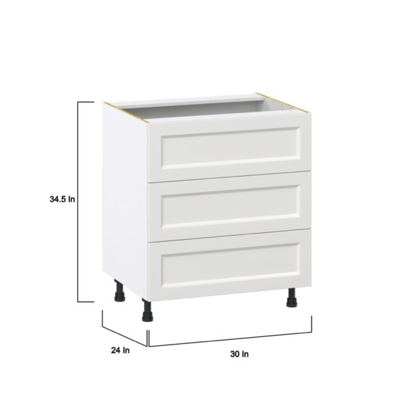 Magnolia Painted Bright White Recessed Assembled Base Cabinet with Three 10 in. Drawers and 1 Inner Drawer (30 in. W x 34.5 in. H x 24 in. D)