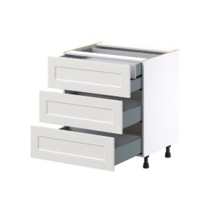 Wisteria Painted Light Gray Recessed Assembled Base Cabinet with Three 10 in. Drawers and 1 Inner Drawer (30 in. W x 34.5 in. H x 24 in. D)