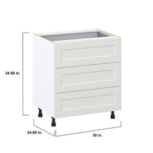 Wisteria Painted Light Gray Recessed Assembled Base Cabinet with Three 10 in. Drawers and 1 Inner Drawer (30 in. W x 34.5 in. H x 24 in. D)