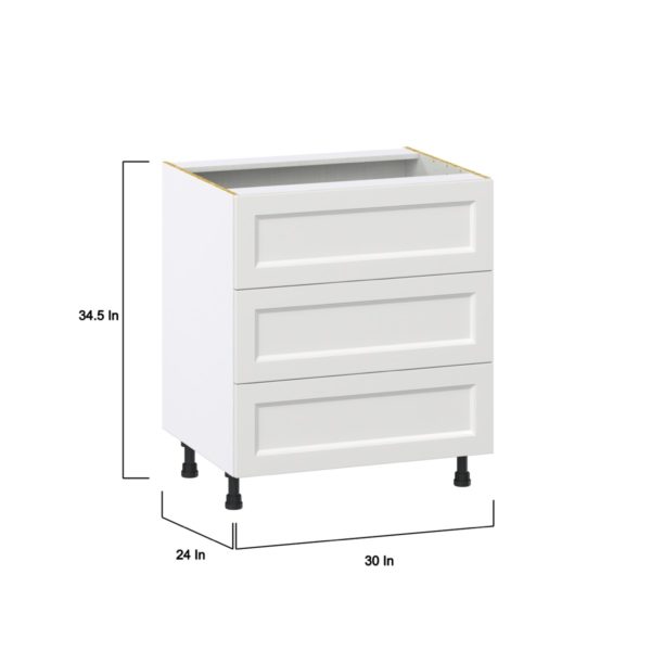 Magnolia Painted Bright White Recessed Assembled Base Cabinet with Three 10 in. Drawers (30 in. W x 34.5 in. H x 24 in. D)