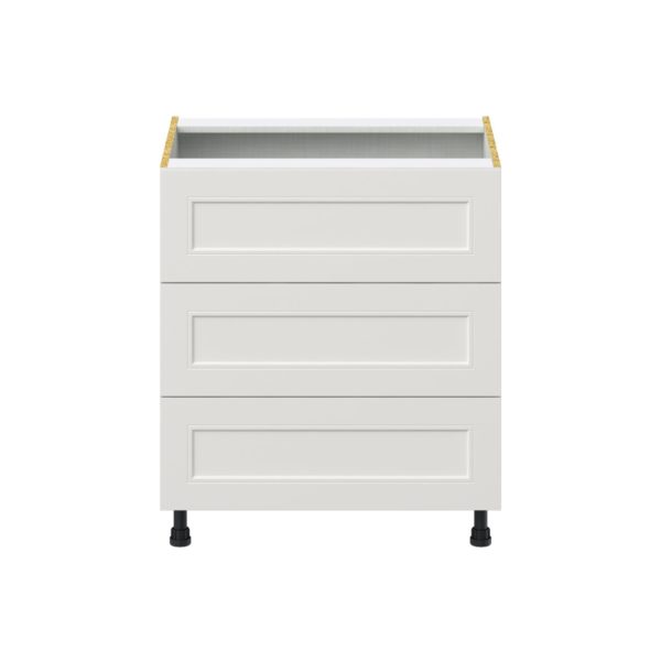 Wisteria Painted Light Gray Recessed Assembled Base Cabinet with Three 10 in. Drawers (30 in. W x 34.5 in. H x 24 in. D)