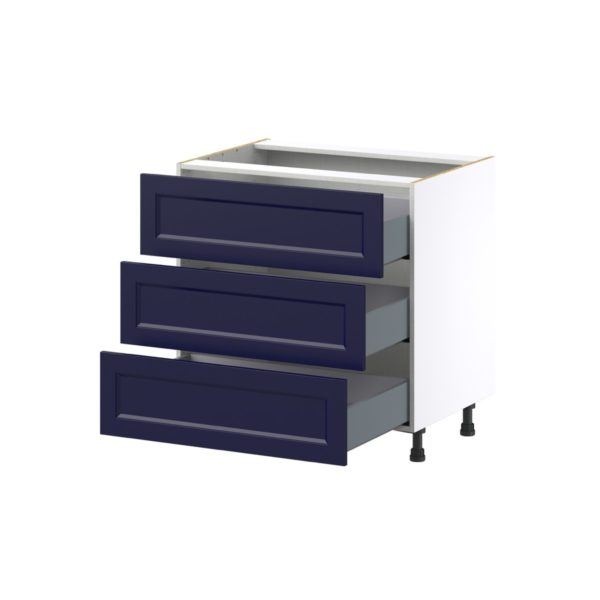 Camellia Painted Midnight Blue Recessed Assembled Base Cabinet with Three 10 in. Drawers (33 in. W X 34.5 in. H X 24 in. D)