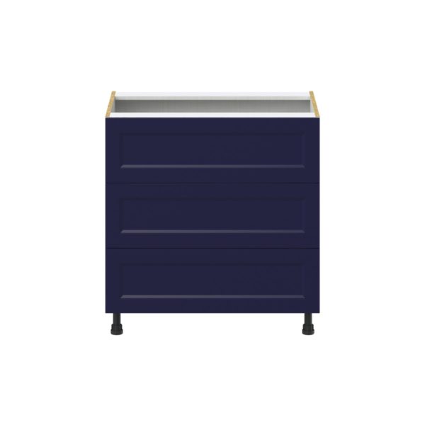 Camellia Painted Midnight Blue Recessed Assembled Base Cabinet with Three 10 in. Drawers (33 in. W X 34.5 in. H X 24 in. D)