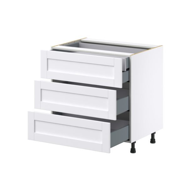 Dahlia Bright White  Shaker Assembled Base Cabinet with Three 10 in. Drawers and 1 Inner Drawer (33 in. W X 34.5 in. H X 24 in. D)