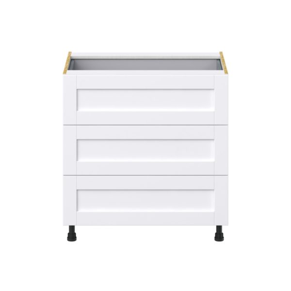 Dahlia Bright White  Shaker Assembled Base Cabinet with Three 10 in. Drawers and 1 Inner Drawer (33 in. W X 34.5 in. H X 24 in. D)