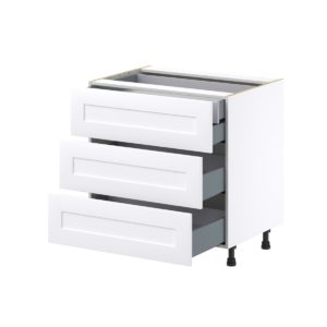 Jasmine Painted Warm White  Shaker Assembled Base Cabinet with Three 10 in. Drawers and 1 Inner Drawer (33 in. W X 34.5 in. H X 24 in. D)