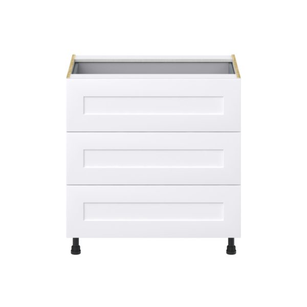 Jasmine Painted Warm White  Shaker Assembled Base Cabinet with Three 10 in. Drawers and 1 Inner Drawer (33 in. W X 34.5 in. H X 24 in. D)