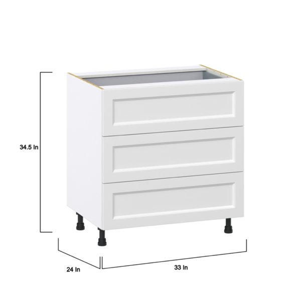 Magnolia Painted Bright White Recessed Assembled Base Cabinet with Three 10 in. Drawers and 1 Inner Drawer (33 in. W X 34.5 in. H X 24 in. D)