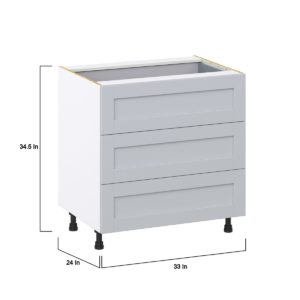 Sea Holly Light Gray  Shaker Assembled Base Cabinet with Three 10 in. Drawers and 1 Inner Drawer (33 in. W X 34.5 in. H X 24 in. D)