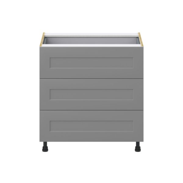 Willow Painted Slate Gray  Shaker Assembled Base Cabinet with Three 10 in. Drawers and 1 Inner Drawer (33 in. W X 34.5 in. H X 24 in. D)