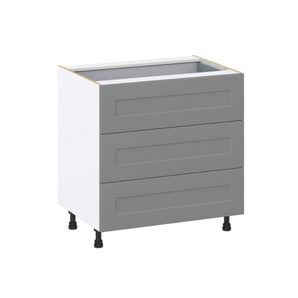 Willow Painted Slate Gray  Shaker Assembled Base Cabinet with Three 10 in. Drawers and 1 Inner Drawer (33 in. W X 34.5 in. H X 24 in. D)