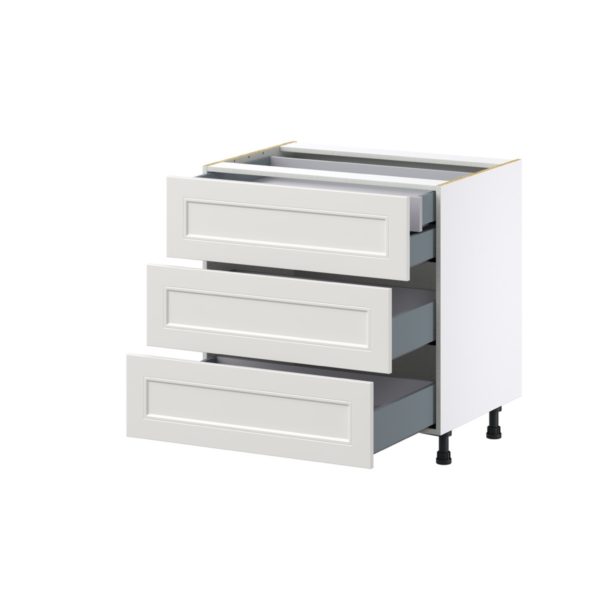 Wisteria Painted Light Gray Recessed Assembled Base Cabinet with Three 10 in. Drawers and 1 Inner Drawer (33 in. W X 34.5 in. H X 24 in. D)