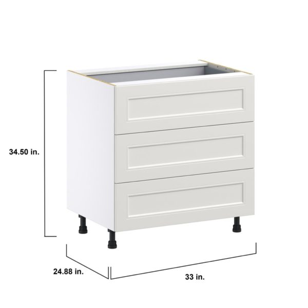 Wisteria Painted Light Gray Recessed Assembled Base Cabinet with Three 10 in. Drawers and 1 Inner Drawer (33 in. W X 34.5 in. H X 24 in. D)