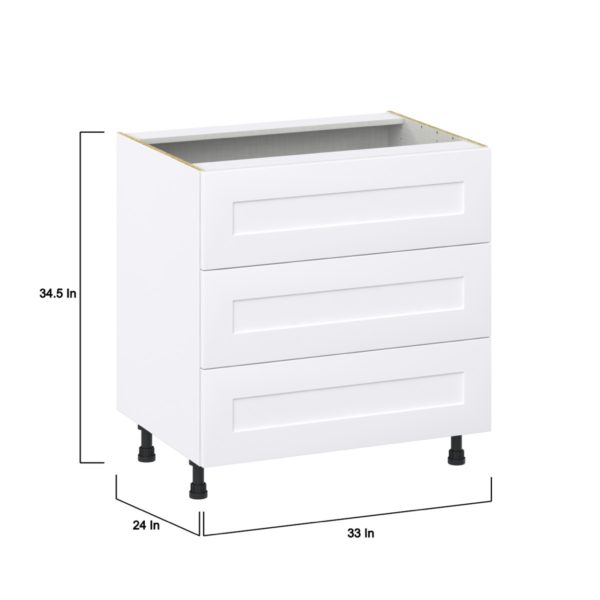 Jasmine Painted Warm White  Shaker Assembled Base Cabinet with Three 10 in. Drawers (33 in. W X 34.5 in. H X 24 in. D)