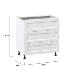 Magnolia Painted Bright White Recessed Assembled Base Cabinet with Three 10 in. Drawers (33 in. W X 34.5 in. H X 24 in. D)