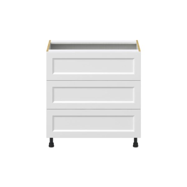 Magnolia Painted Bright White Recessed Assembled Base Cabinet with Three 10 in. Drawers (33 in. W X 34.5 in. H X 24 in. D)