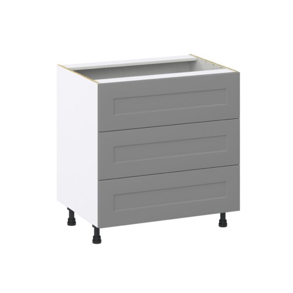 Willow Painted Slate Gray  Shaker Assembled Base Cabinet with Three 10 in. Drawers (33 in. W X 34.5 in. H X 24 in. D)