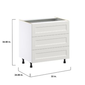 Wisteria Painted Light Gray Recessed Assembled Base Cabinet with Three 10 in. Drawers (33 in. W X 34.5 in. H X 24 in. D)