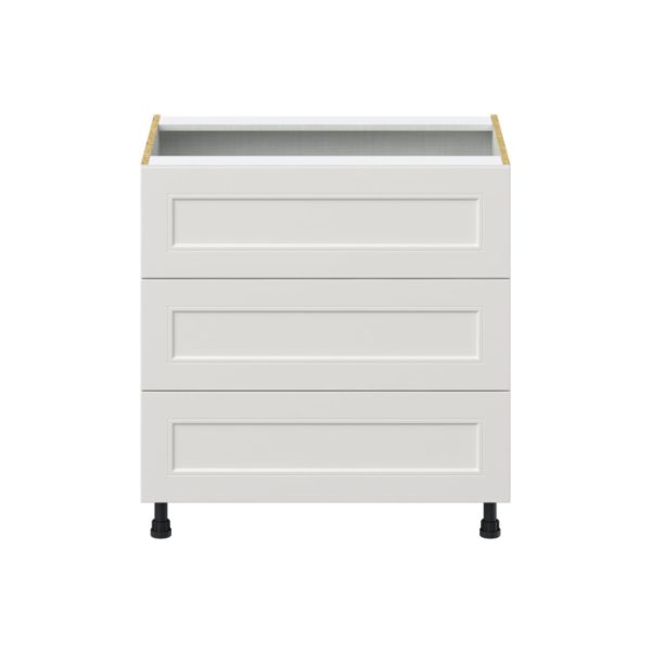 Wisteria Painted Light Gray Recessed Assembled Base Cabinet with Three 10 in. Drawers (33 in. W X 34.5 in. H X 24 in. D)