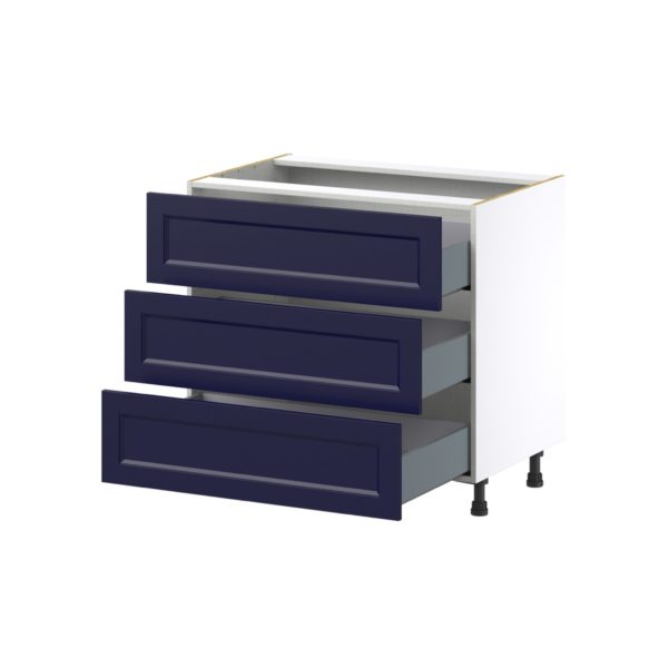 Camellia Painted Midnight Blue Recessed Assembled Base Cabinet with Three 10 in. Drawers (36 in. W x 34.5 in. H x 24 in. D)