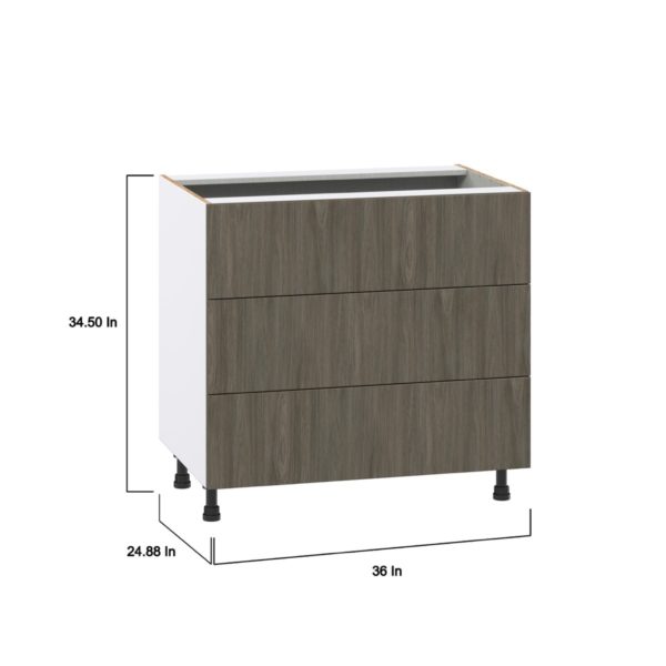 Cordyline Textured Slab Walnut Assembled Base Cabinet with Three 10 in. Drawers (36 in. W x 34.5 in. H x 24 in. D)