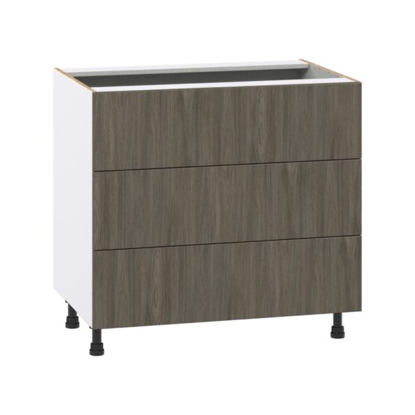 Cordyline Textured Slab Walnut Assembled Base Cabinet with Three 10 in. Drawers (36 in. W x 34.5 in. H x 24 in. D)