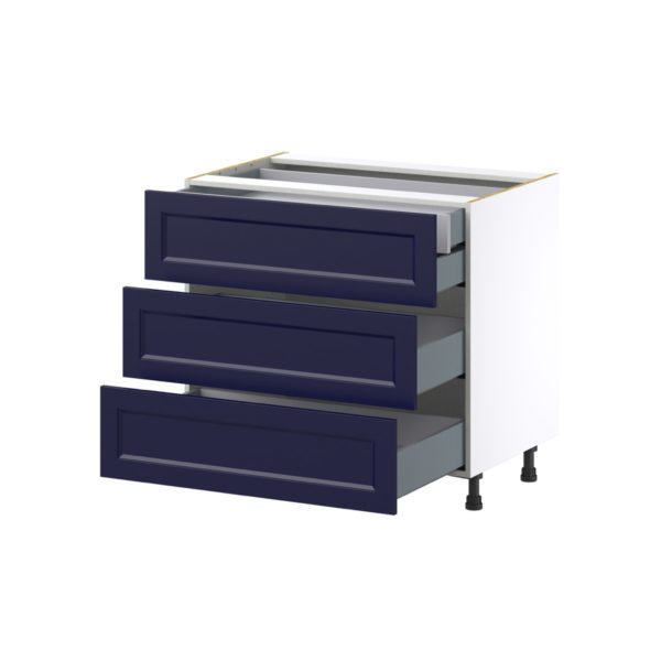 Camellia Painted Midnight Blue Recessed Assembled Base Cabinet with Three 10 in. Drawers and 1 Inner Drawer (36 in. W x 34.5 in. H x 24 in. D)