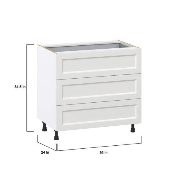 Magnolia Painted Bright White Recessed Assembled Base Cabinet with Three 10 in. Drawers and 1 Inner Drawer (36 in. W x 34.5 in. H x 24 in. D)