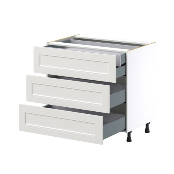 Wisteria Painted Light Gray Recessed Assembled Base Cabinet with Three 10 in. Drawers and 1 Inner Drawer (36 in. W x 34.5 in. H x 24 in. D)