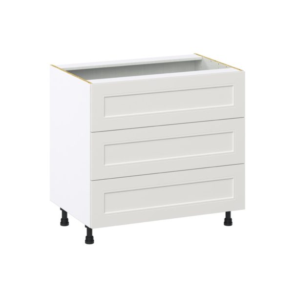 Wisteria Painted Light Gray Recessed Assembled Base Cabinet with Three 10 in. Drawers (36 in. W x 34.5 in. H x 24 in. D)