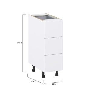 Lily Bright White  Slab Assembled Base Cabinet with Three 10 in. Drawers and 1 Inner Drawer (12 in. W X 34.5 in. H X 24 in. D)