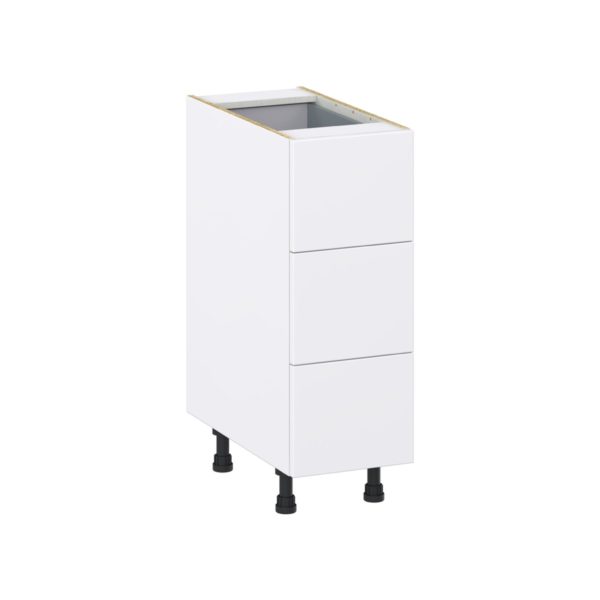 Lily Bright White  Slab Assembled Base Cabinet with Three 10 in. Drawers and 1 Inner Drawer (12 in. W X 34.5 in. H X 24 in. D)