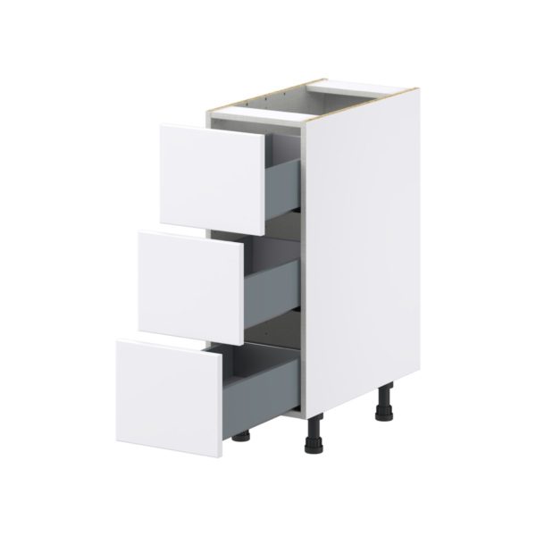 Lily Bright White  Slab Assembled Base Cabinet with Three 10 in. Drawers (12 in. W X 34.5 in. H X 24 in. D)