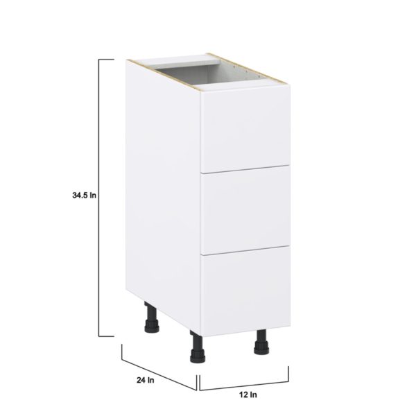 Lily Bright White  Slab Assembled Base Cabinet with Three 10 in. Drawers (12 in. W X 34.5 in. H X 24 in. D)