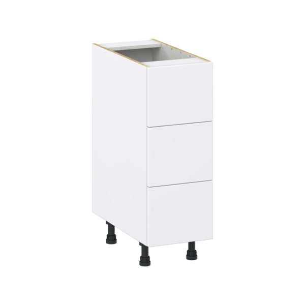 Lily Bright White  Slab Assembled Base Cabinet with Three 10 in. Drawers (12 in. W X 34.5 in. H X 24 in. D)