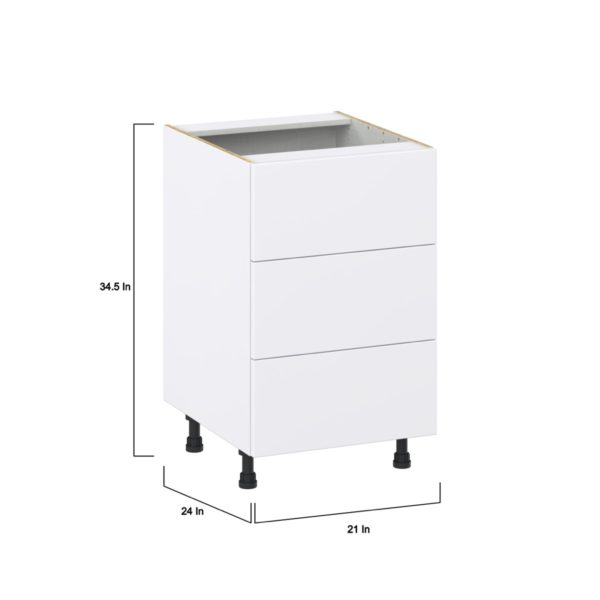 Lily Bright White  Slab Assembled Base Cabinet with Three 10 in. Drawers (21 in. W X 34.5 in. H X 24 in. D)