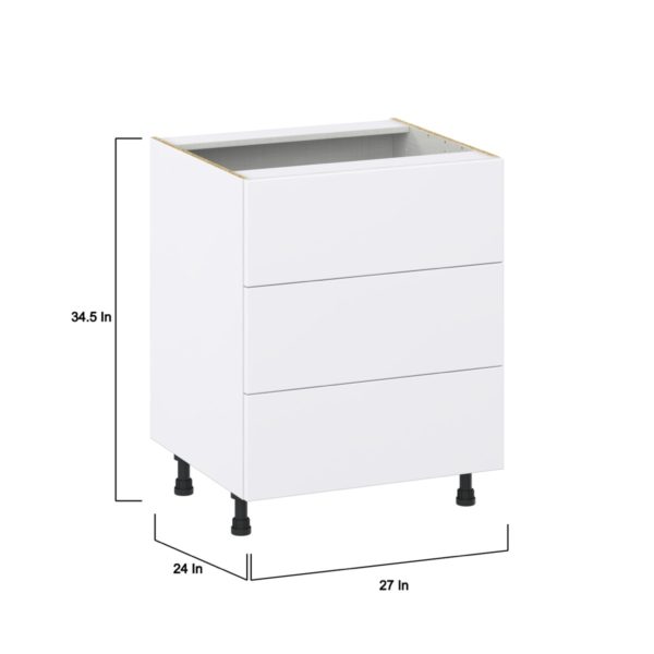 Lily Bright White  Slab Assembled Base Cabinet with Three 10 in. Drawers (27 in. W X 34.5 in. H X 24 in. D)