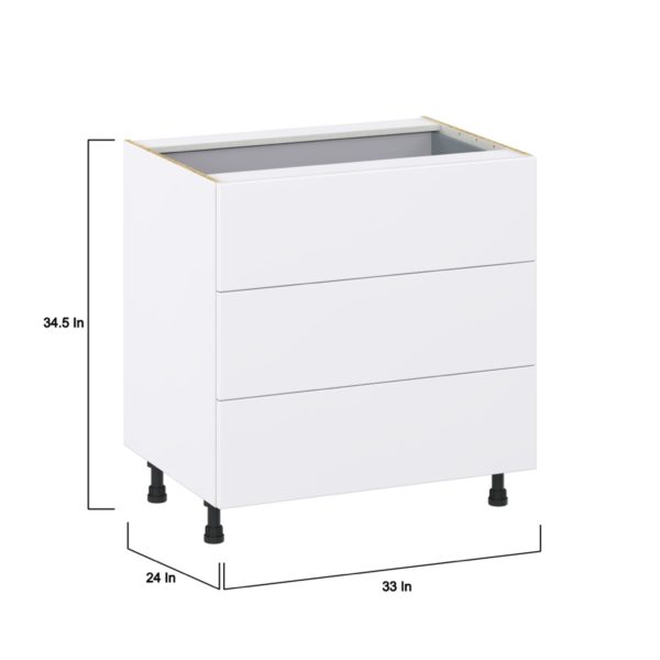 Lily Bright White  Slab Assembled Base Cabinet with Three 10 in. Drawers and 1 Inner Drawer (33 in. W X 34.5 in. H X 24 in. D)