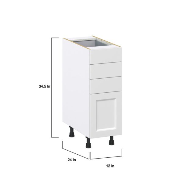 Magnolia Painted Bright White Recessed Assembled Base Cabinet with 4 Drawers (12 in. W X 34.5 in. H X 24 in. D)