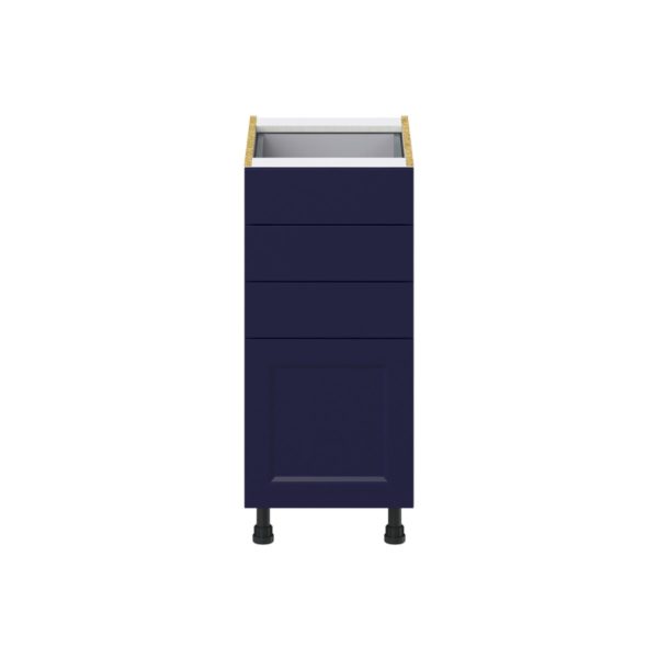 Camellia Painted Midnight Blue Recessed Assembled Base Cabinet with 4 Drawers (15 in. W x 34.5 in. H x 24 in. D)