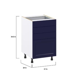 Camellia Painted Midnight Blue Recessed Assembled Base Cabinet with 4 Drawers (21 in. W X 34.5 in. H X 24 in. D)