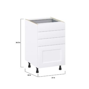 Jasmine Painted Warm White  Shaker Assembled Base Cabinet with 4 Drawers (21 in. W X 34.5 in. H X 24 in. D)