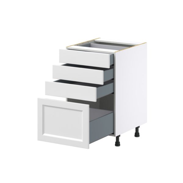 Magnolia Painted Bright White Recessed Assembled Base Cabinet with 4 Drawers (21 in. W X 34.5 in. H X 24 in. D)