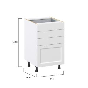 Magnolia Painted Bright White Recessed Assembled Base Cabinet with 4 Drawers (21 in. W X 34.5 in. H X 24 in. D)